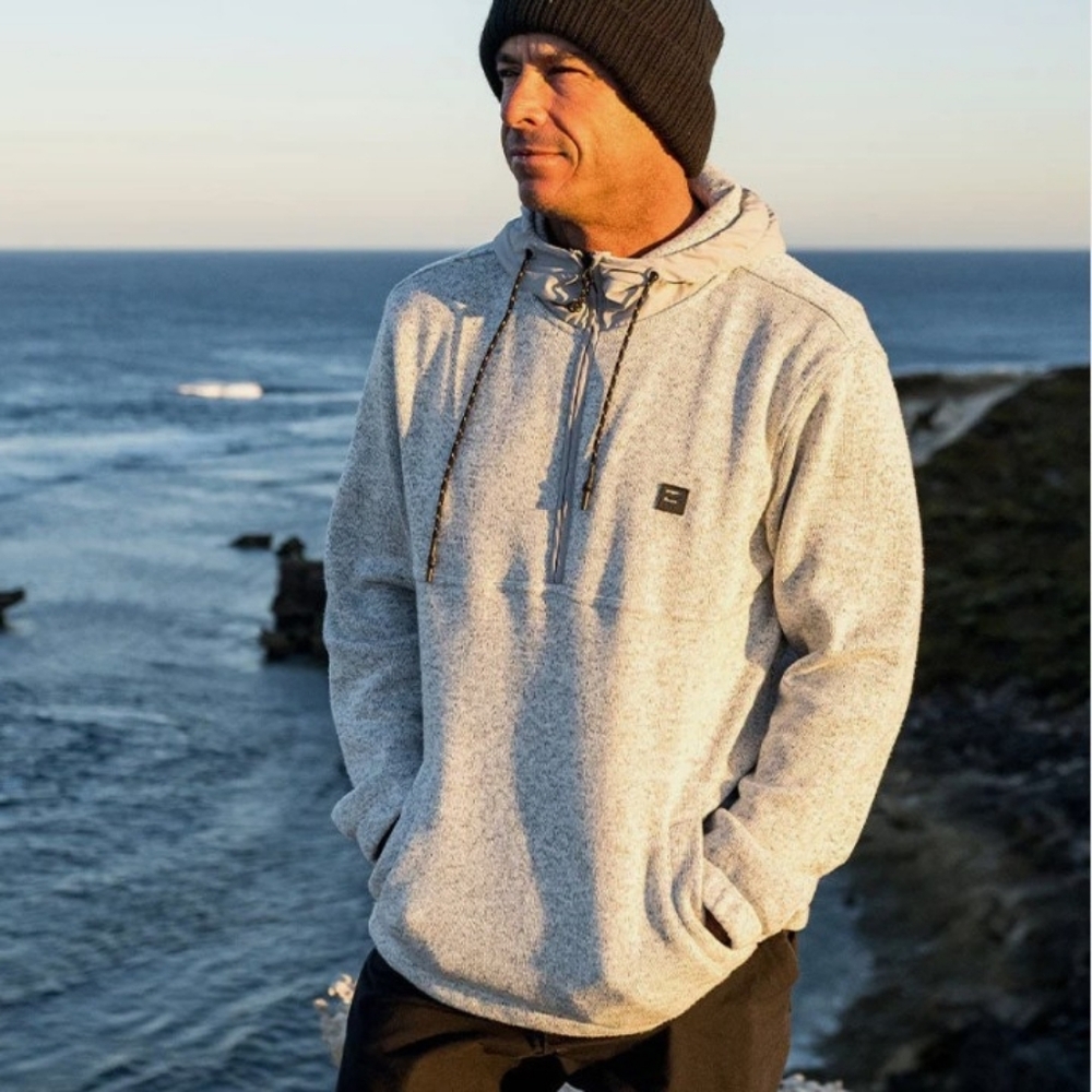 Billabong Boundary Fleece Hoodie Heather Gray Half Zip L